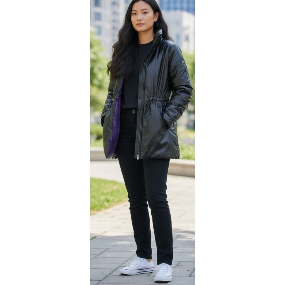 Simply Vera Wang 90s Black Utility Puffer Jacket with Purple Lining size Medium - Picture 9 of 9